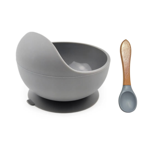 Plato hondo con ventosa y cubierto gris