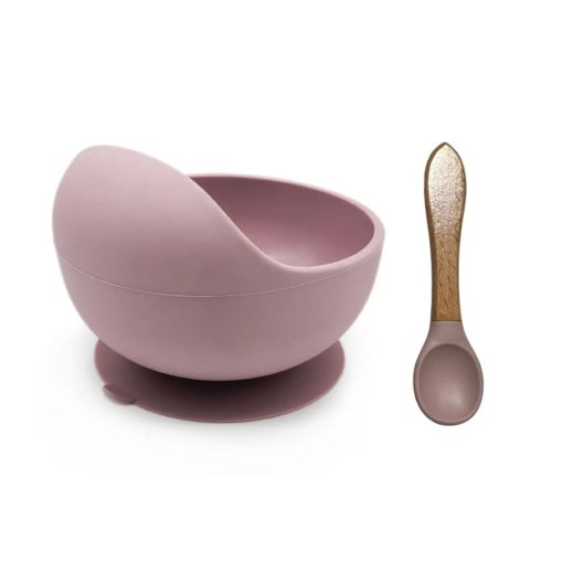 Plato hondo con ventosa y cubierto rosado