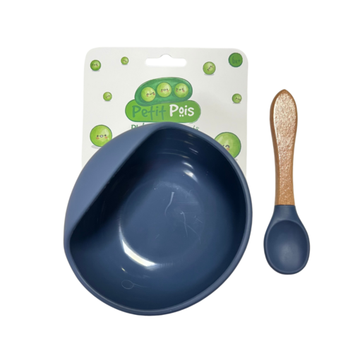 Plato hondo con ventosa y cubierto azul
