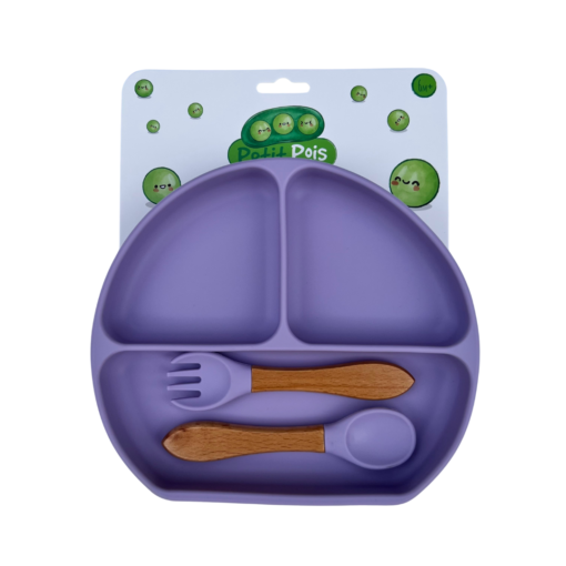 Plato de silicón con cubiertos lila