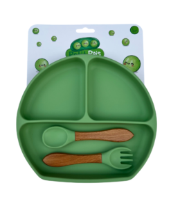 Plato de silicón con cubiertos verde