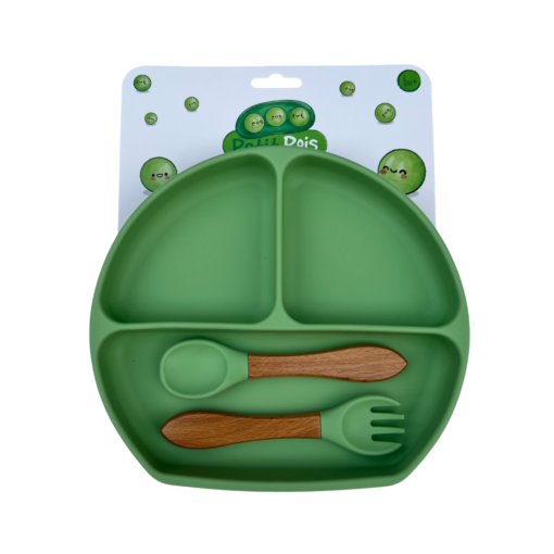 Plato de silicón con cubiertos verde