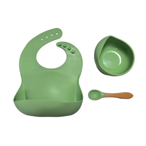 Set de babero, plato y cuchara verde