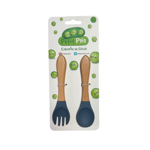 Set de cubiertos azul con mango de madera