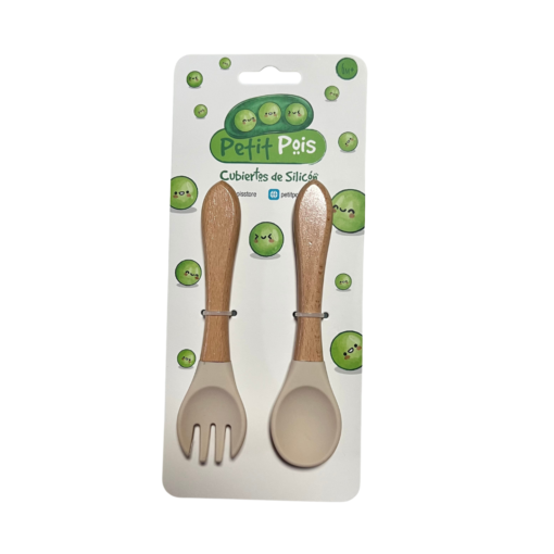 Set de cubiertos beige con mango de madera