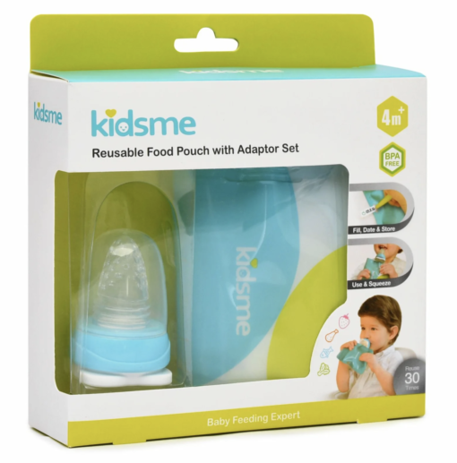 Bolsita de alimentos reutilizable azul para bebé con adaptador 4m+